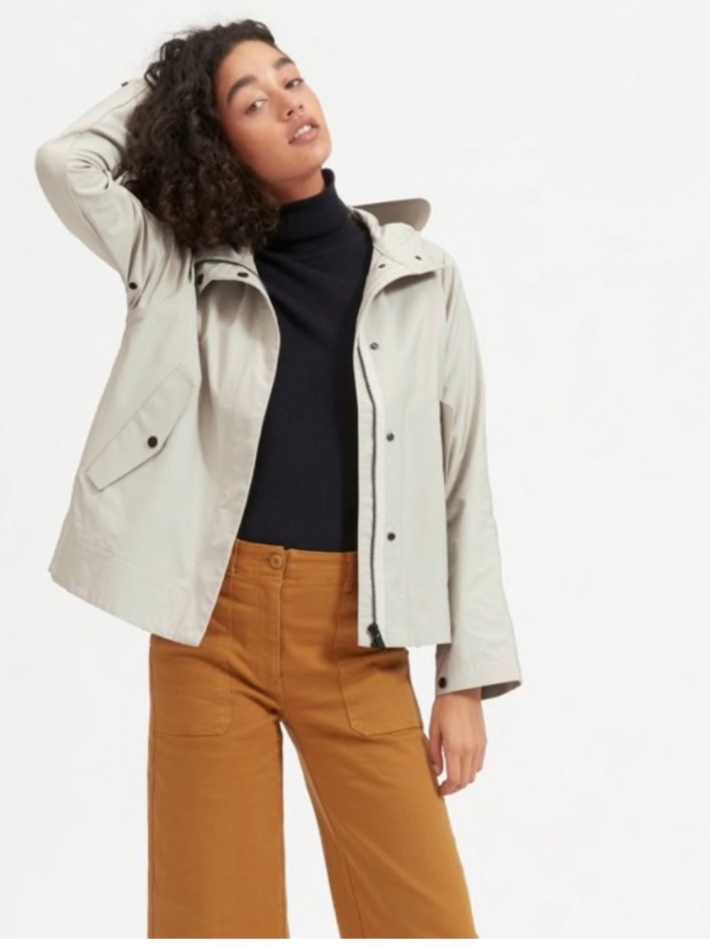 Everlane Cropped City Anorak Hooded Rain Jacket Medium Water-Resistant Beige
